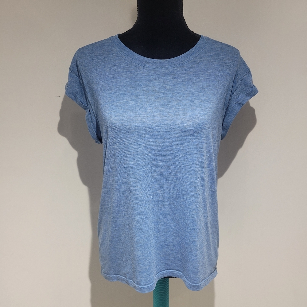 Lululemon Womens Box it Out Short Sleeve Back Slit T-Shirt Heathered Amalfi Blue